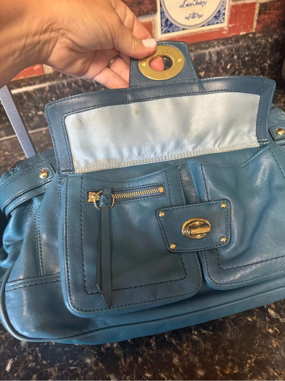 Coach Hamptons Lindsay Satchel 12475 Teal Leather 2008 Rare Y2K